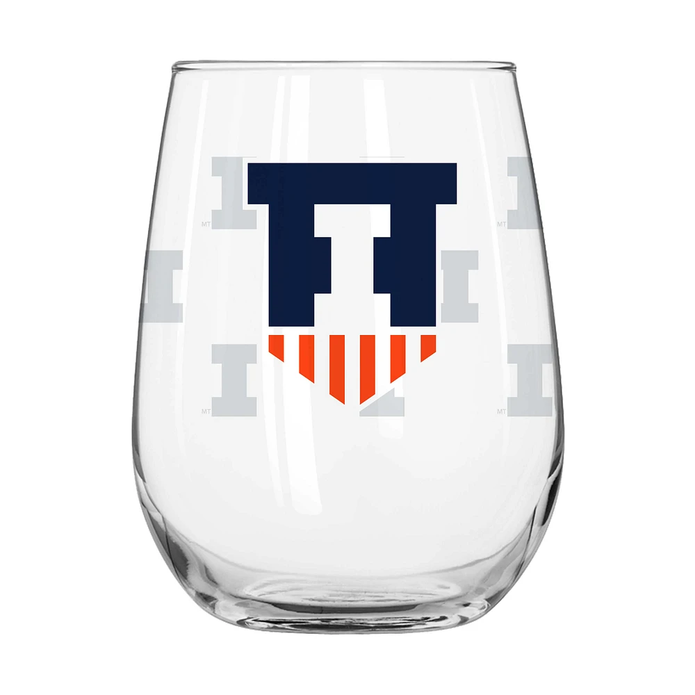 Verre à boisson incurvé avec logo gravé satiné Illinois Fighting Illini de 16 oz
