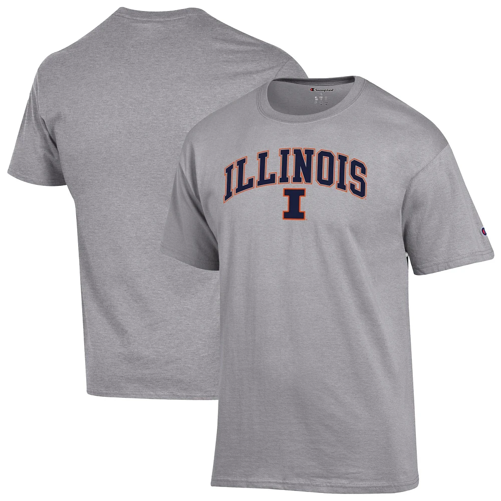 Men's Champion Heather Gray Illinois Fighting Illini Arch Over Logo T-Shirt