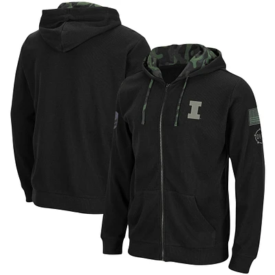 Sweat à capuche léger gaufré entièrement zippé Colosseum Black Illinois Fighting Illini OHT pour hommes
