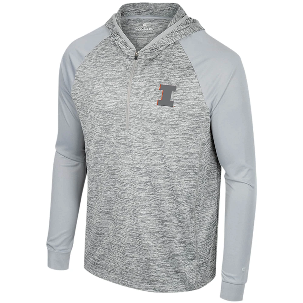 Men's Colosseum Gray Illinois Fighting Illini Cybernetic Raglan Quarter-Zip Hooded Top