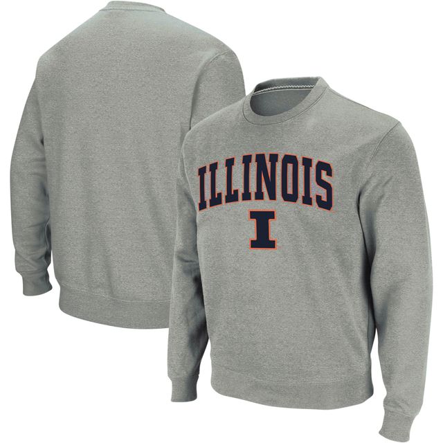 Colosseum Heather Grey Illinois Fighting Illini Arch & Logo Crew Neck Sweat-shirt pour homme