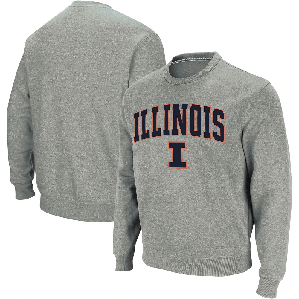 Men's Colosseum Heather Gray Illinois Fighting Illini Arch & Logo Crew Neck Sweatshirt