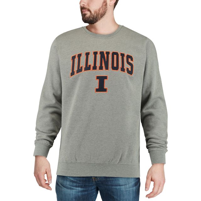 Colosseum Heather Grey Illinois Fighting Illini Arch & Logo Crew Neck Sweat-shirt pour homme