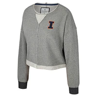 Women's Colosseum Charcoal Illinois Fighting Illini Magnum Scoop Neck Cropped Pullover Sweatshirt