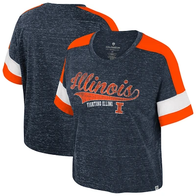 T-shirt à col rond et blocs de couleurs bleu marine Colosseum Illinois Fighting Illini pour femme