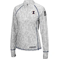 Women's Colosseum White Illinois Fighting Illini OHT Military Appreciation Officer Arctic Camo Fitted Lightweight 1/4-Zip Jacket