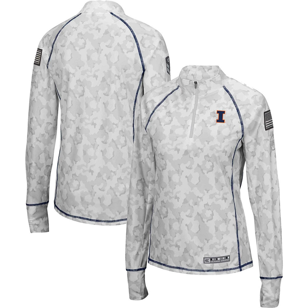 Women's Colosseum White Illinois Fighting Illini OHT Military Appreciation Officer Arctic Camo Fitted Lightweight 1/4-Zip Jacket