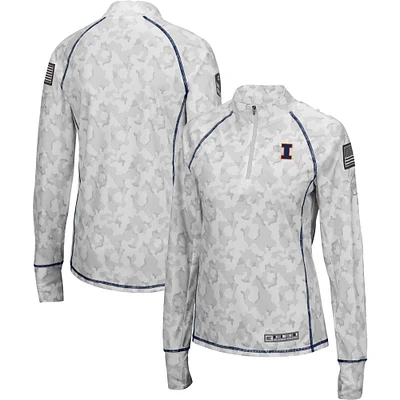 Women's Colosseum White Illinois Fighting Illini OHT Military Appreciation Officer Arctic Camo Fitted Lightweight 1/4-Zip Jacket