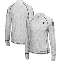 Women's Colosseum White Illinois Fighting Illini OHT Military Appreciation Officer Arctic Camo Fitted Lightweight 1/4-Zip Jacket