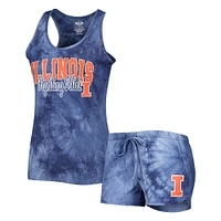 Women's Concepts Sport Navy Illinois Fighting Illini Billboard Tie-Dye Tank and Shorts Sleep Set