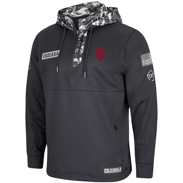 Colosseum Charcoal Indiana Hoosiers OHT Military Appreciation Digital Camo Quarter-Zip Sweat à capuche pour homme