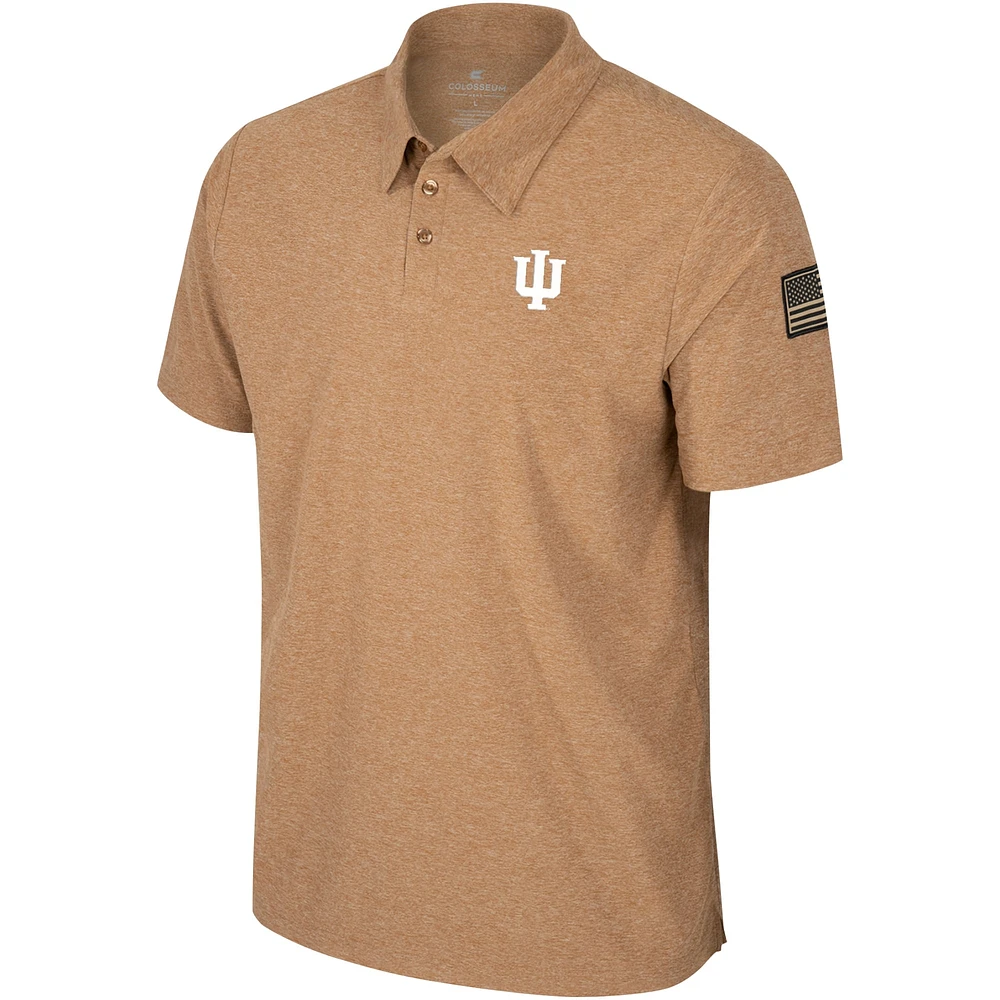 Men's Colosseum Khaki Indiana Hoosiers OHT Military Appreciation Cloud Jersey Desert Polo