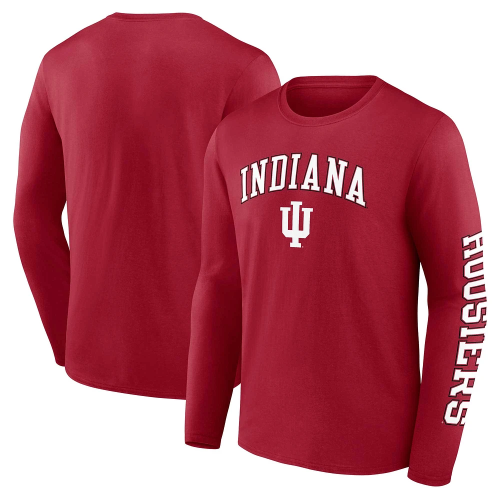 Men's Fanatics Crimson Indiana Hoosiers Distressed Arch Over Logo Long Sleeve T-Shirt