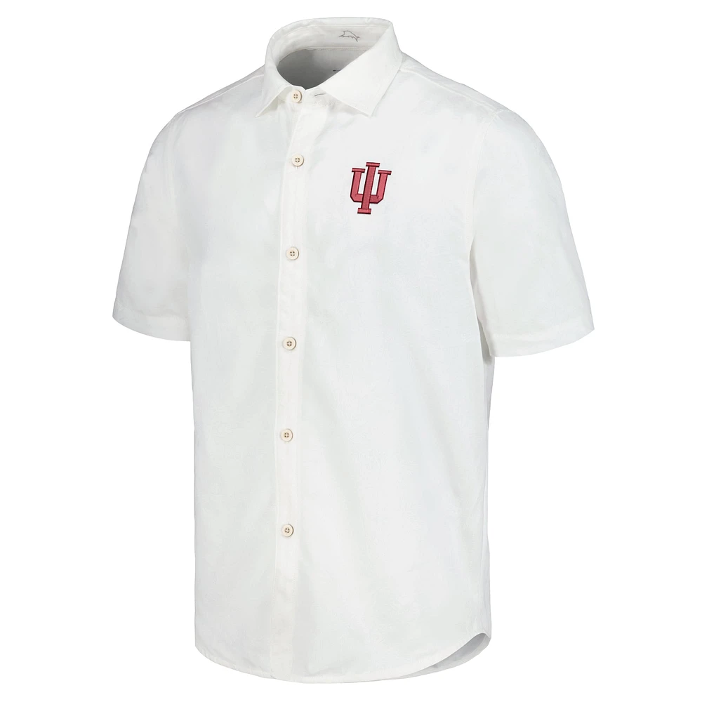 Men's Tommy Bahama White Indiana Hoosiers Coconut Point Palm Vista IslandZone Camp Button-Up Shirt