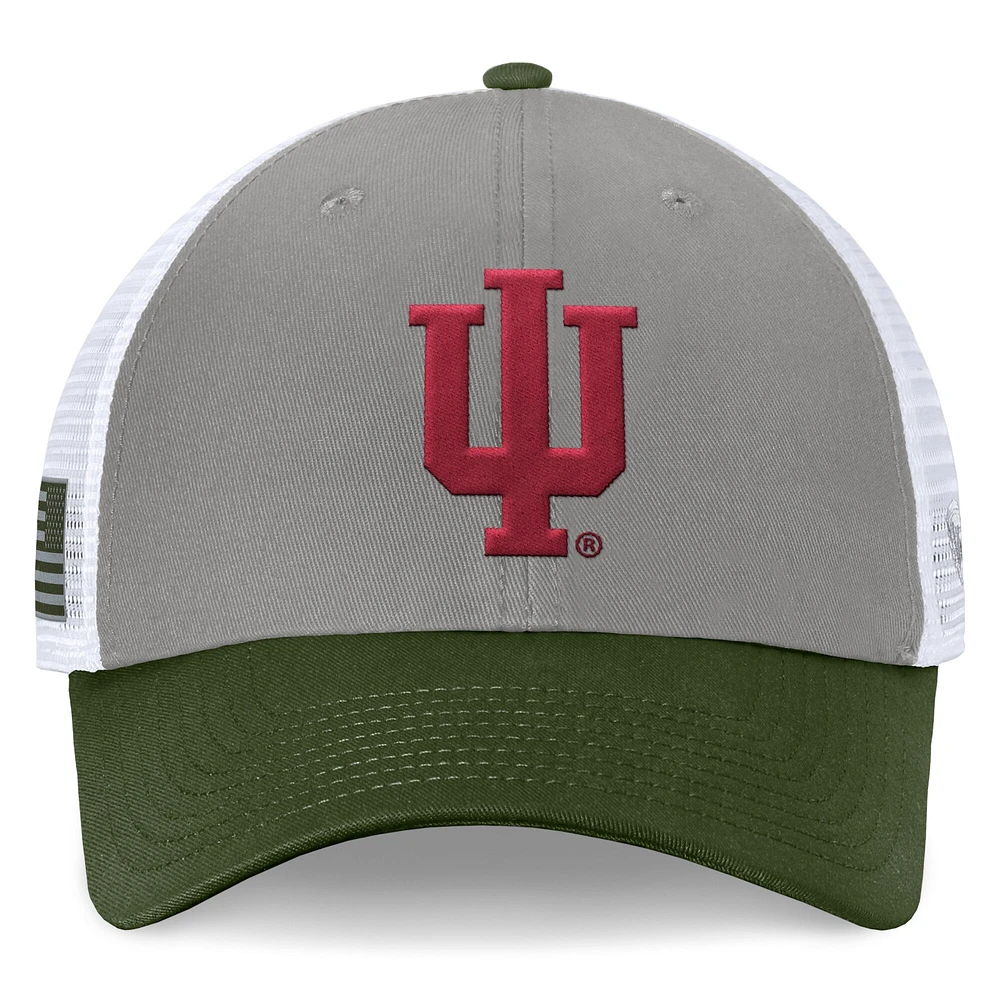 Men's Top of the World Gray/Green Indiana Hoosiers OHT Military Appreciation Badge Trucker Adjustable Hat