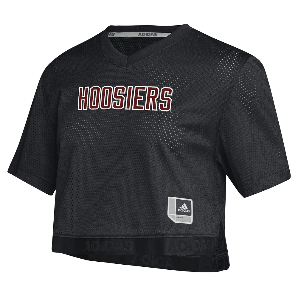 Women's adidas Black Indiana Hoosiers Primegreen V-Neck Cropped Jersey