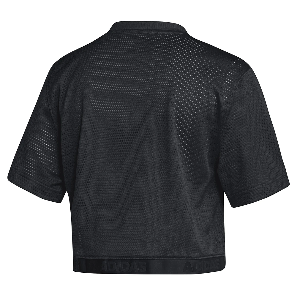 Women's adidas Black Indiana Hoosiers Primegreen V-Neck Cropped Jersey