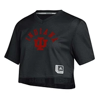 Women's adidas Black Indiana Hoosiers Primegreen V-Neck Cropped Jersey