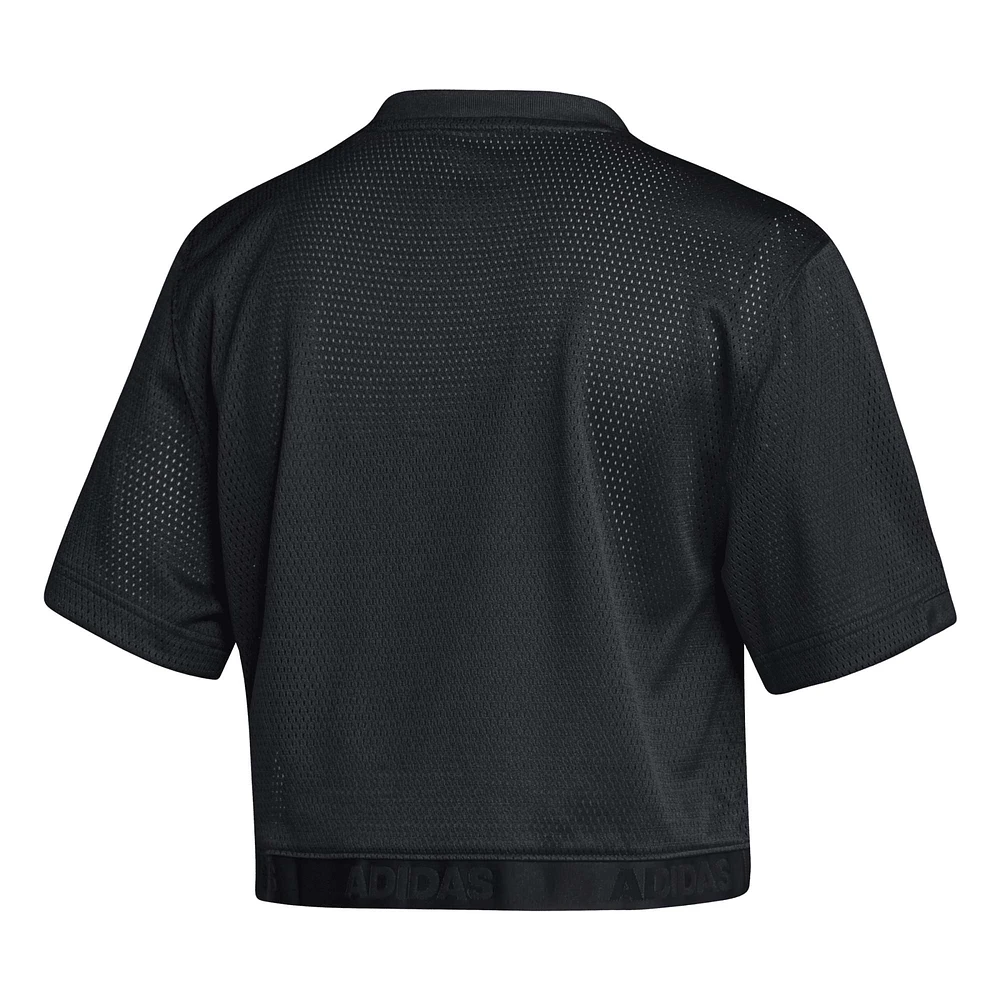 Women's adidas Black Indiana Hoosiers Primegreen V-Neck Cropped Jersey