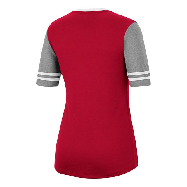 Indiana Hoosiers Colosseum Crimson/Heathered Grey T-shirt à encolure en V pour femme