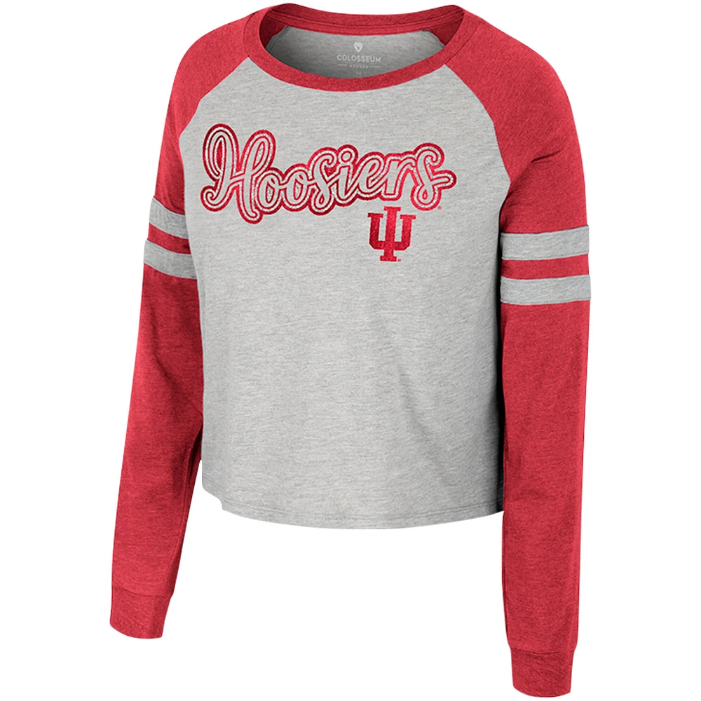 Women's Colosseum Heather Gray Indiana Hoosiers I'm Gliding Here Raglan Long Sleeve Cropped T-Shirt