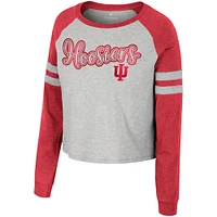 Women's Colosseum Heather Gray Indiana Hoosiers I'm Gliding Here Raglan Long Sleeve Cropped T-Shirt