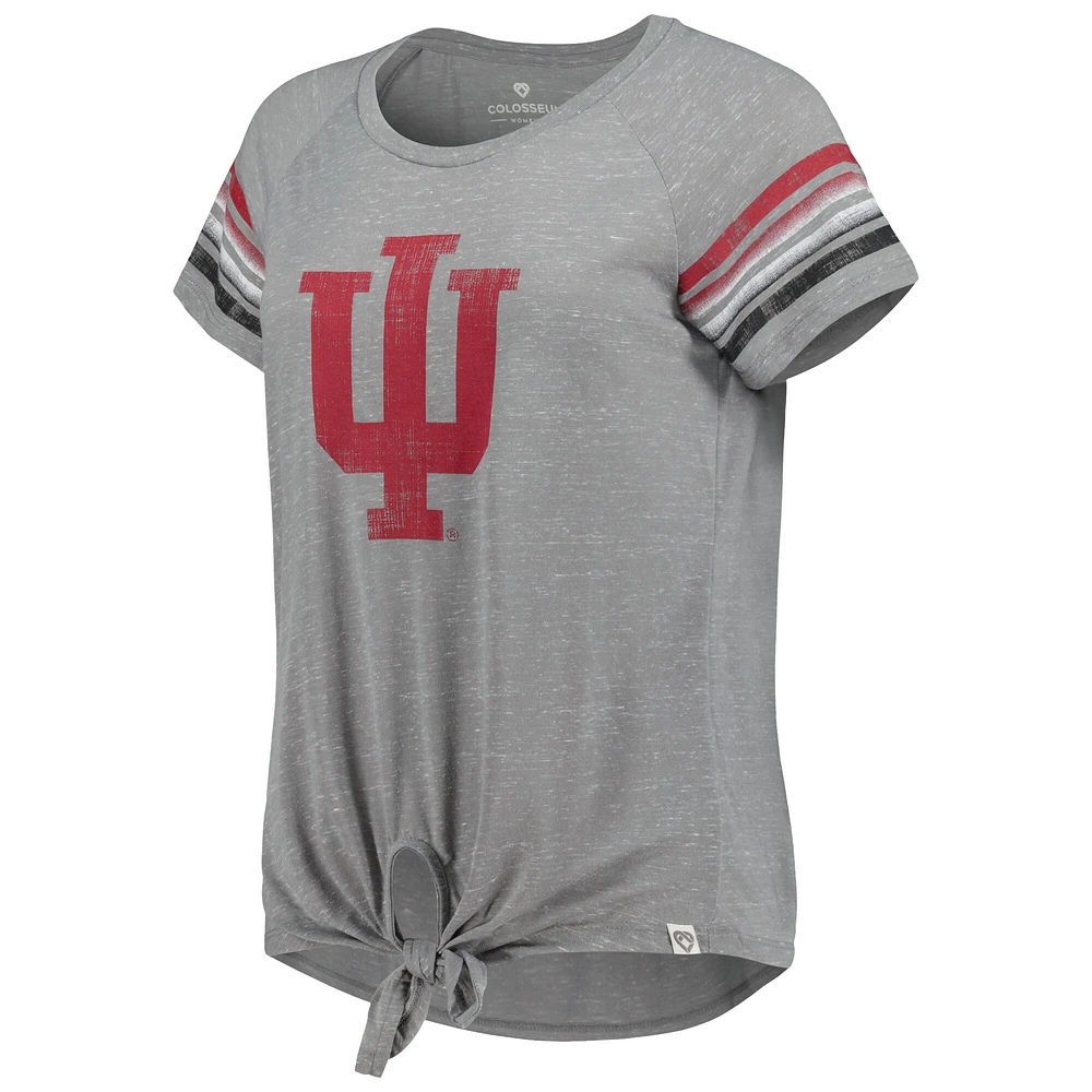Women's Colosseum Heathered Gray Indiana Hoosiers Boo You Raglan Knotted T-Shirt
