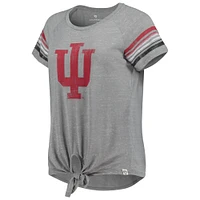 Women's Colosseum Heathered Gray Indiana Hoosiers Boo You Raglan Knotted T-Shirt