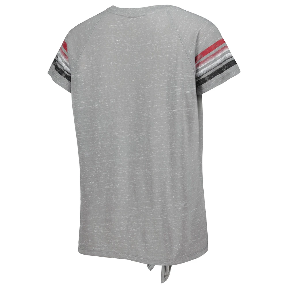 Women's Colosseum Heathered Gray Indiana Hoosiers Boo You Raglan Knotted T-Shirt