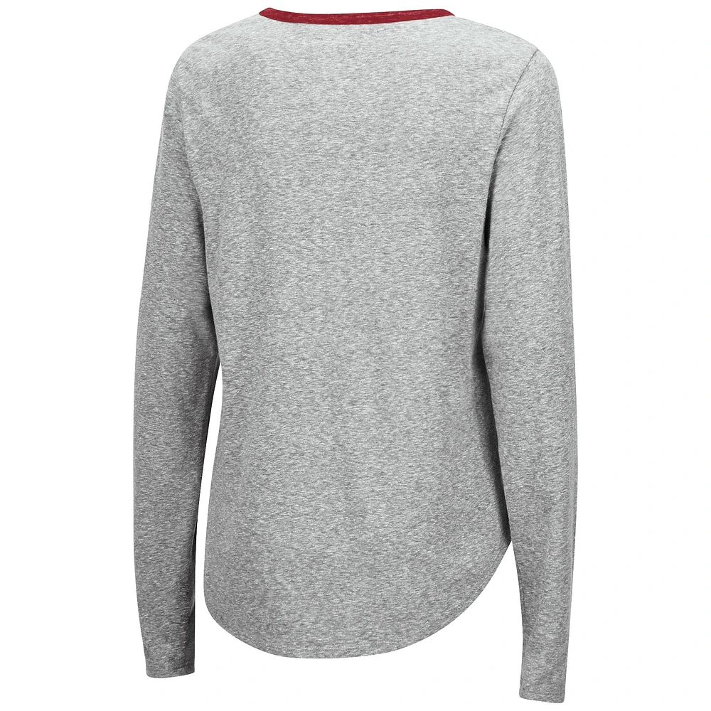 Women's Colosseum Heathered Gray Indiana Hoosiers Sundial Tri-Blend Long Sleeve Lace-Up T-Shirt