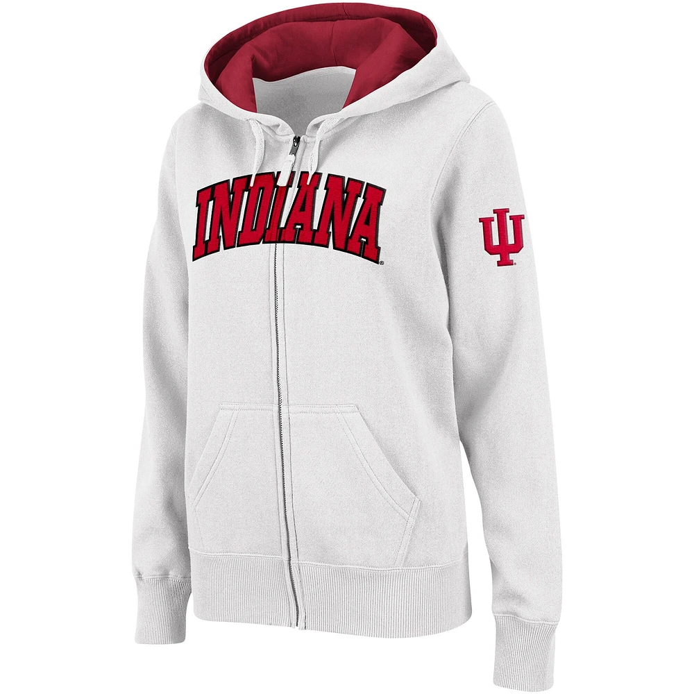 Sweat à capuche entièrement zippé Colosseum White Indiana Hoosiers pour femmes avec nom arqué