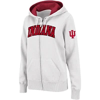 Sweat à capuche entièrement zippé Colosseum White Indiana Hoosiers pour femmes avec nom arqué