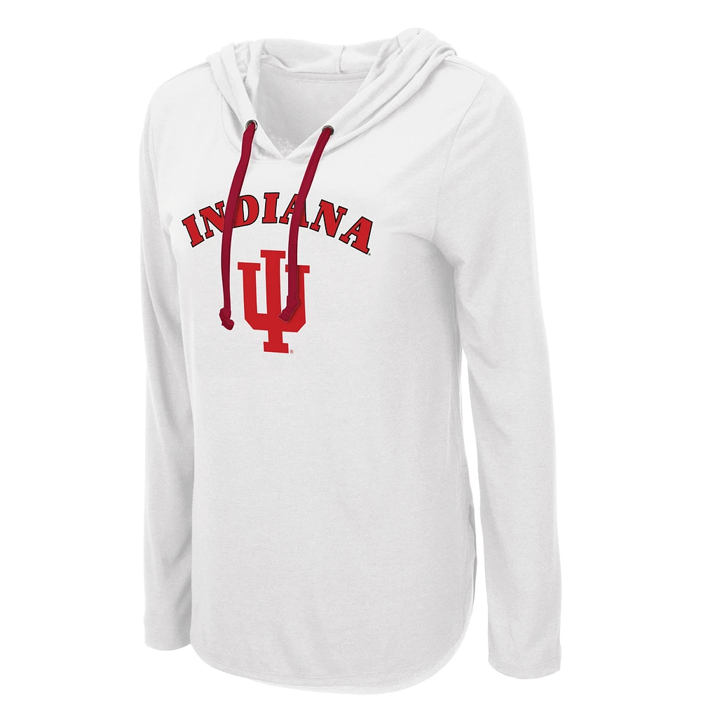 Women's Colosseum White Indiana Hoosiers My Lover Lightweight Hooded Long Sleeve T-Shirt