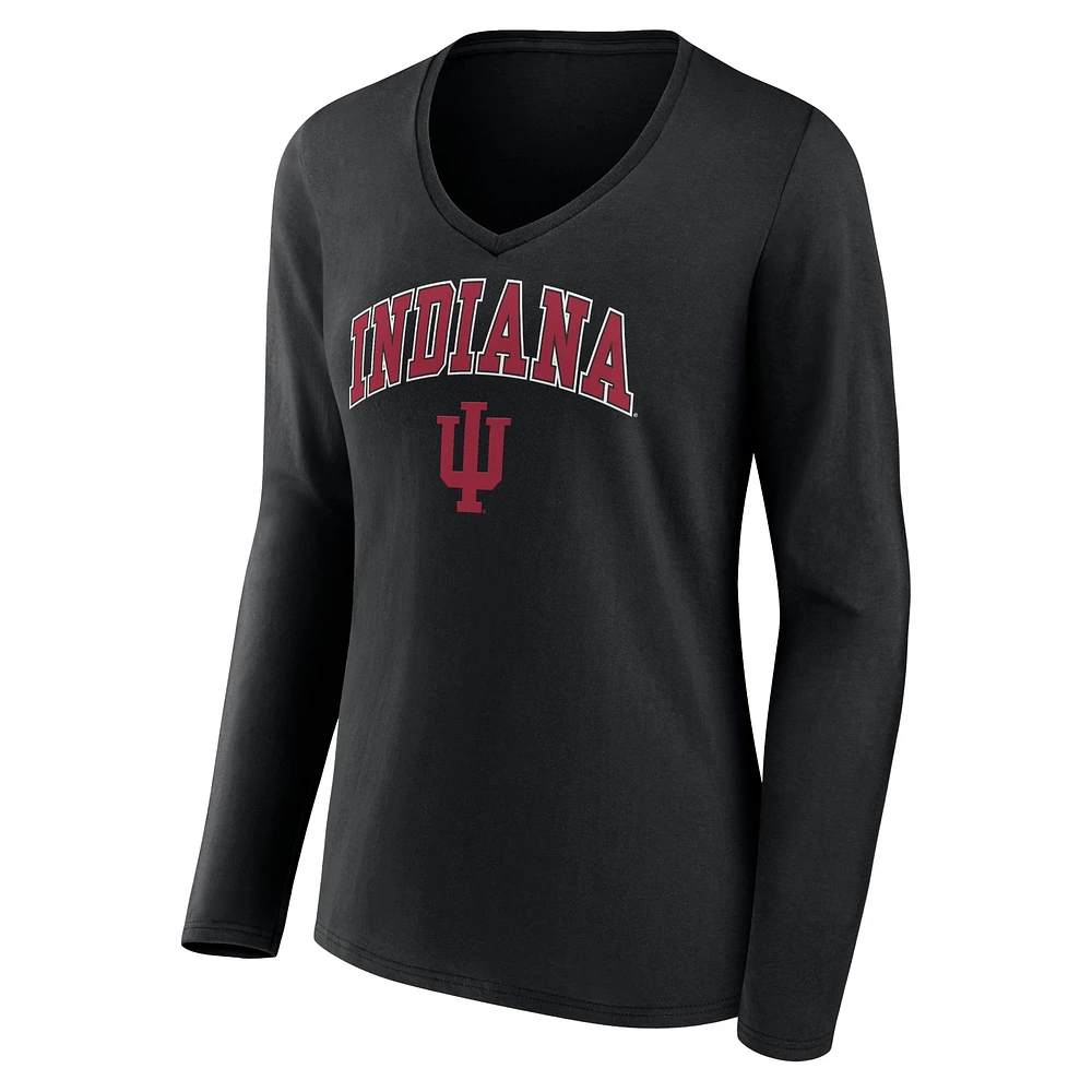 Women's Fanatics Black Indiana Hoosiers Campus Long Sleeve V-Neck T-Shirt
