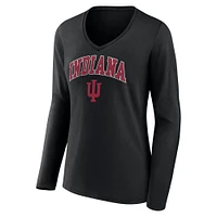 Women's Fanatics Black Indiana Hoosiers Campus Long Sleeve V-Neck T-Shirt