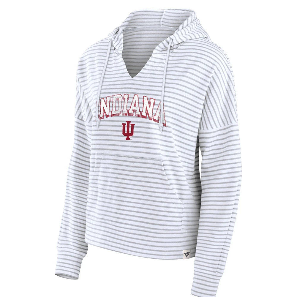 Women's Fanatics  White Indiana Hoosiers Striped Notch Neck Pullover Hoodie