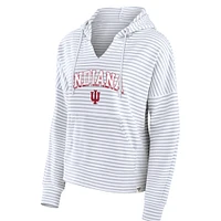 Women's Fanatics  White Indiana Hoosiers Striped Notch Neck Pullover Hoodie