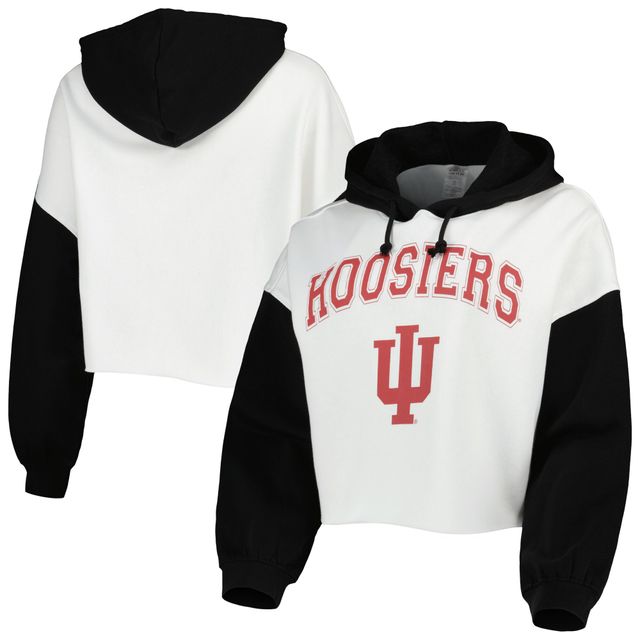 Sweat à capuche court avec blocs de couleurs Indiana Hoosiers Good Time Gameday Couture pour femme, blanc/noir