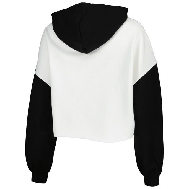 Sweat à capuche court avec blocs de couleurs Indiana Hoosiers Good Time Gameday Couture pour femme, blanc/noir