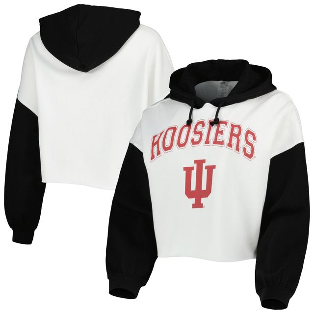 Sweat à capuche court avec blocs de couleurs Indiana Hoosiers Good Time Gameday Couture pour femme, blanc/noir