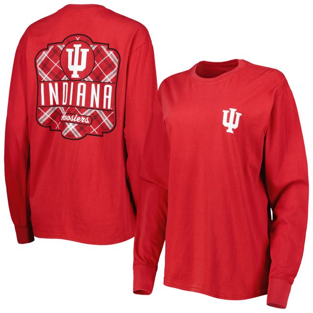 T-shirt à manches longues Pressbox Crimson Indiana Hoosiers Valencia Plaid 2-Hit pour femme