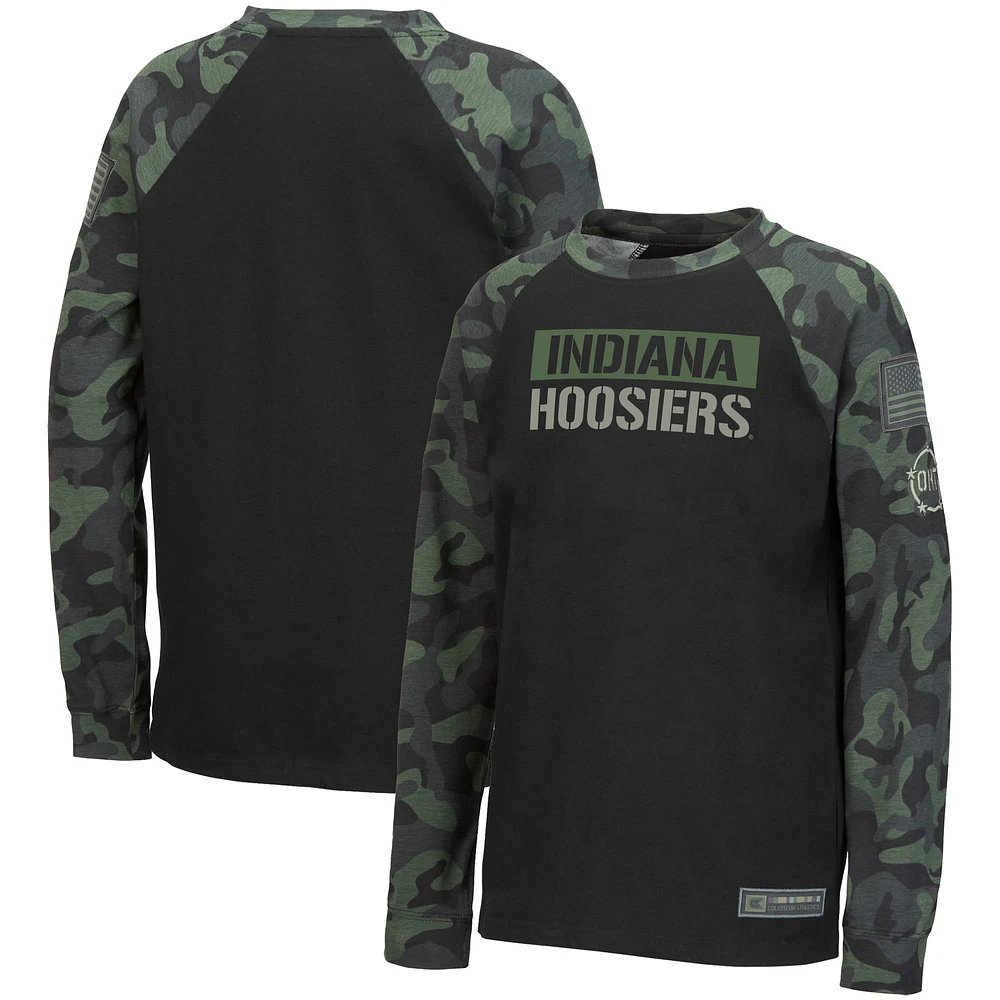 Youth Colosseum Black/Camo Indiana Hoosiers OHT Military Appreciation Raglan T-shirt à manches longues