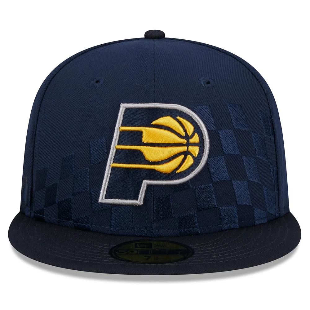 Men's New Era Navy Indiana Pacers  Rally Drive Checkerboard 59FIFTY Crown Fitted Hat