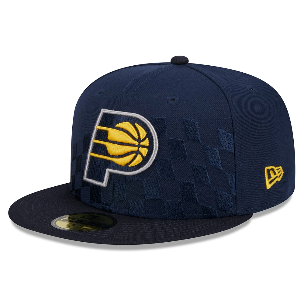 Men's New Era Navy Indiana Pacers  Rally Drive Checkerboard 59FIFTY Crown Fitted Hat