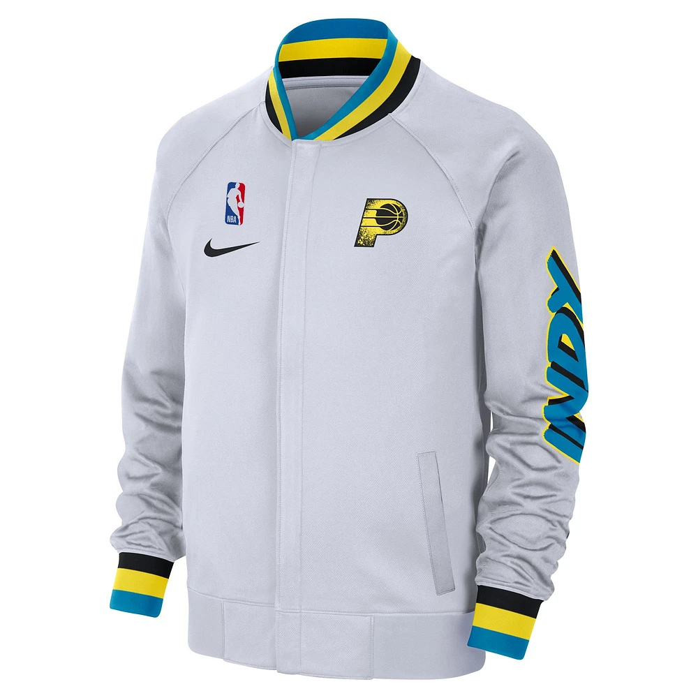 Veste Nike blanche à fermeture éclair intégrale pour homme Indiana Pacers 2024/25 City Edition Authentic Showtime Performance