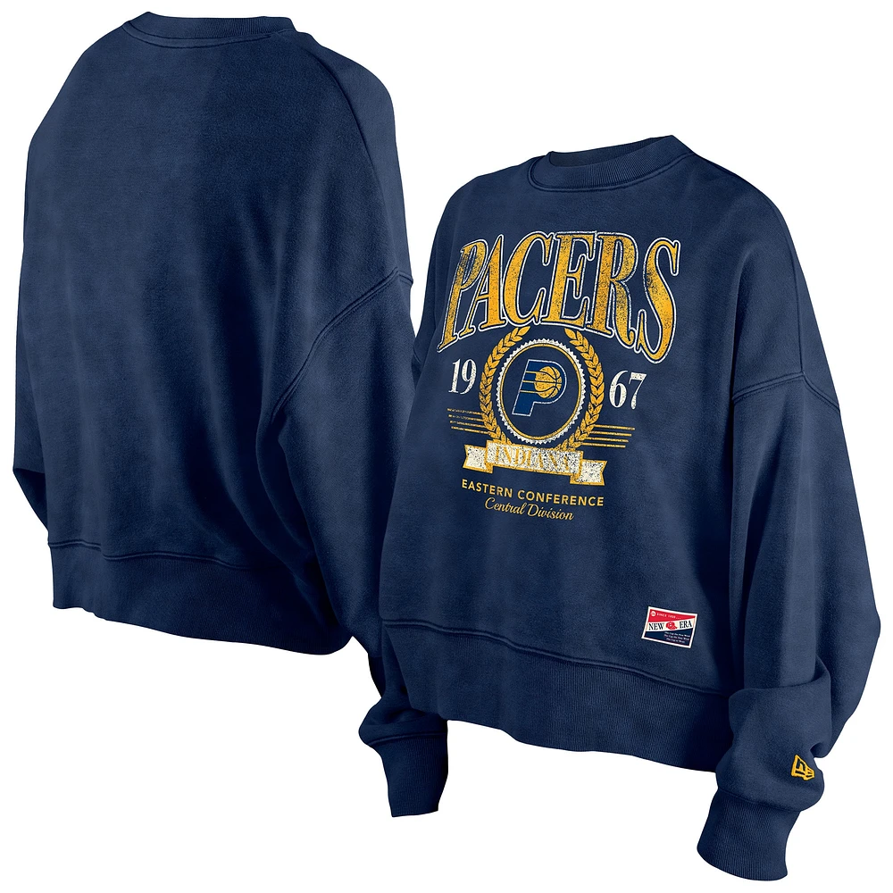 Women's New Era Navy Indiana Pacers Throwback Vintage Enzyme Wash Oversized Boxy Pullover Sweatshirt