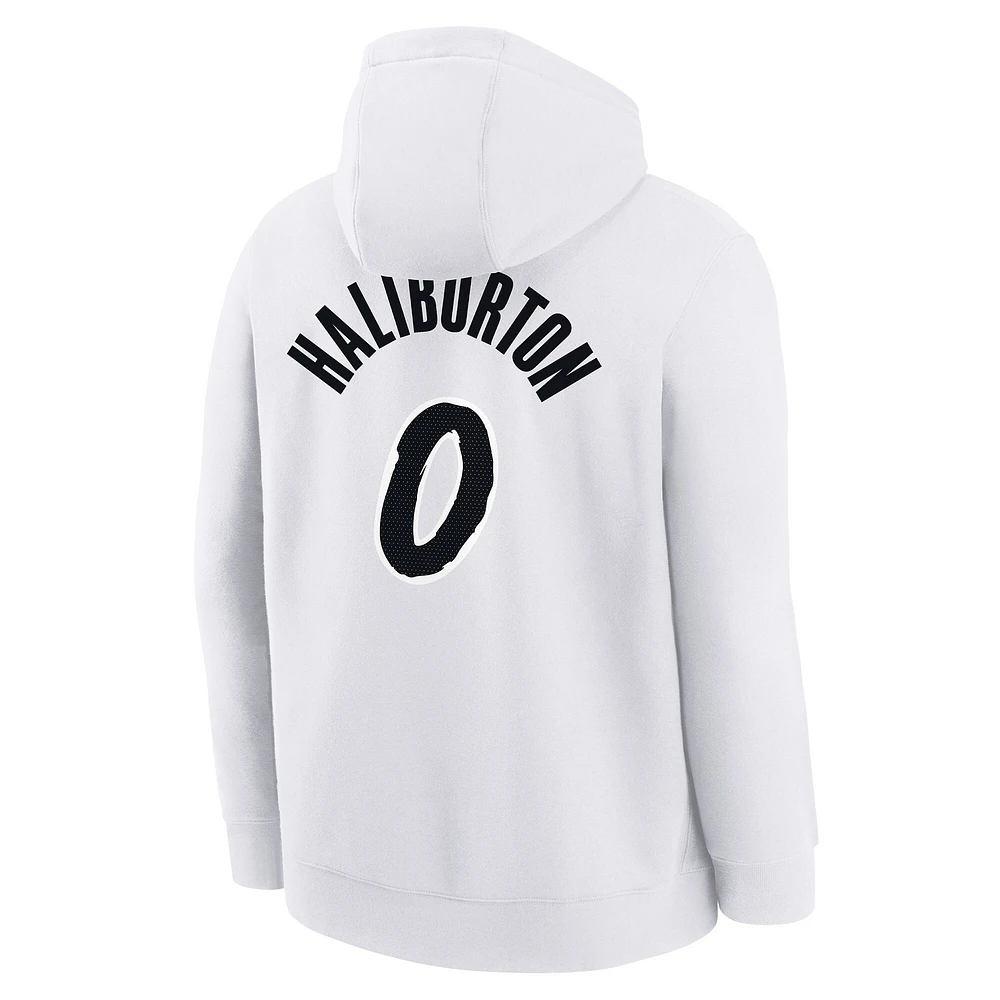 Youth Nike Tyrese Haliburton White Indiana Pacers 2024/25 City Edition Name & Number Pullover Hoodie