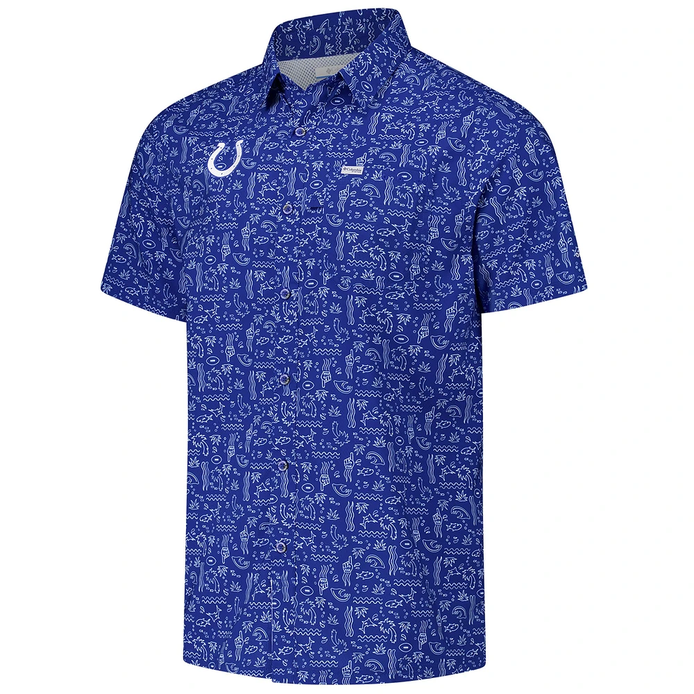 Men's Columbia PFG Royal Indianapolis Colts Super Slack Tide Omni-Wick Button-Up Shirt