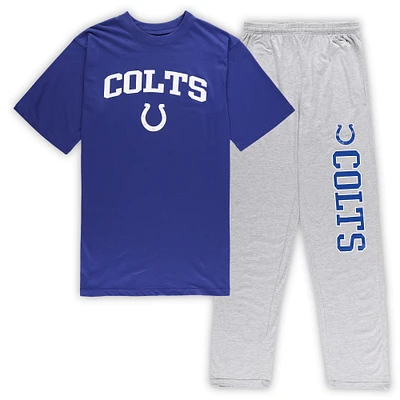 Ensemble de nuit pour homme Concepts Sport Royal/Heather Grey Indianapolis Colts Big & Tall T-shirt et pantalon
