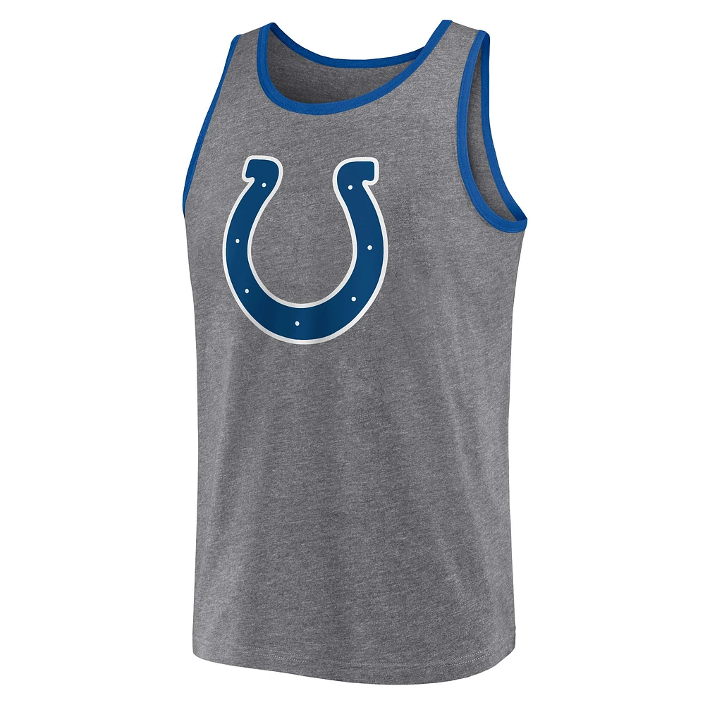 Débardeur primaire Fanatics Heather Grey Indianapolis Colts pour hommes